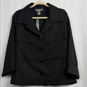 Olivia & Martin Charcoal Metallic Striped Rolled Sleeve Button Shirt Jacket